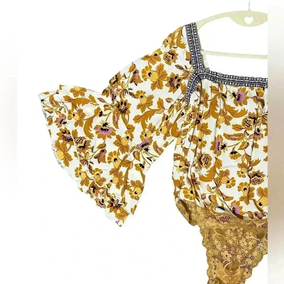 Free People Yellow Square Neck Bell Sleeve Bodysuit - Picture 2 of 5